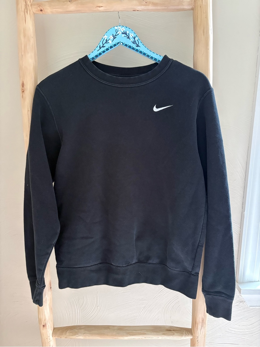 Nike Women's Black Crewneck Sweatshirt with White Swoosh